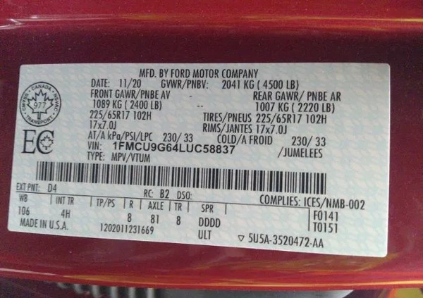 Ford Escape cena 59900 przebieg: 20253, rok produkcji 2020 z Kowary małe 191